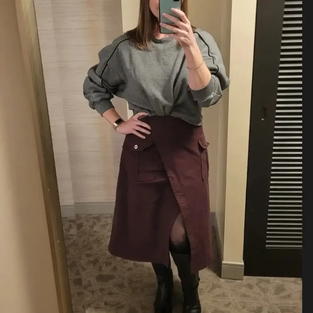 3.1 Phillip Lim Burgundy Gray Sweatshirt Midi Dress SMALL Oversize Designer $600 - Picture 5 of 10